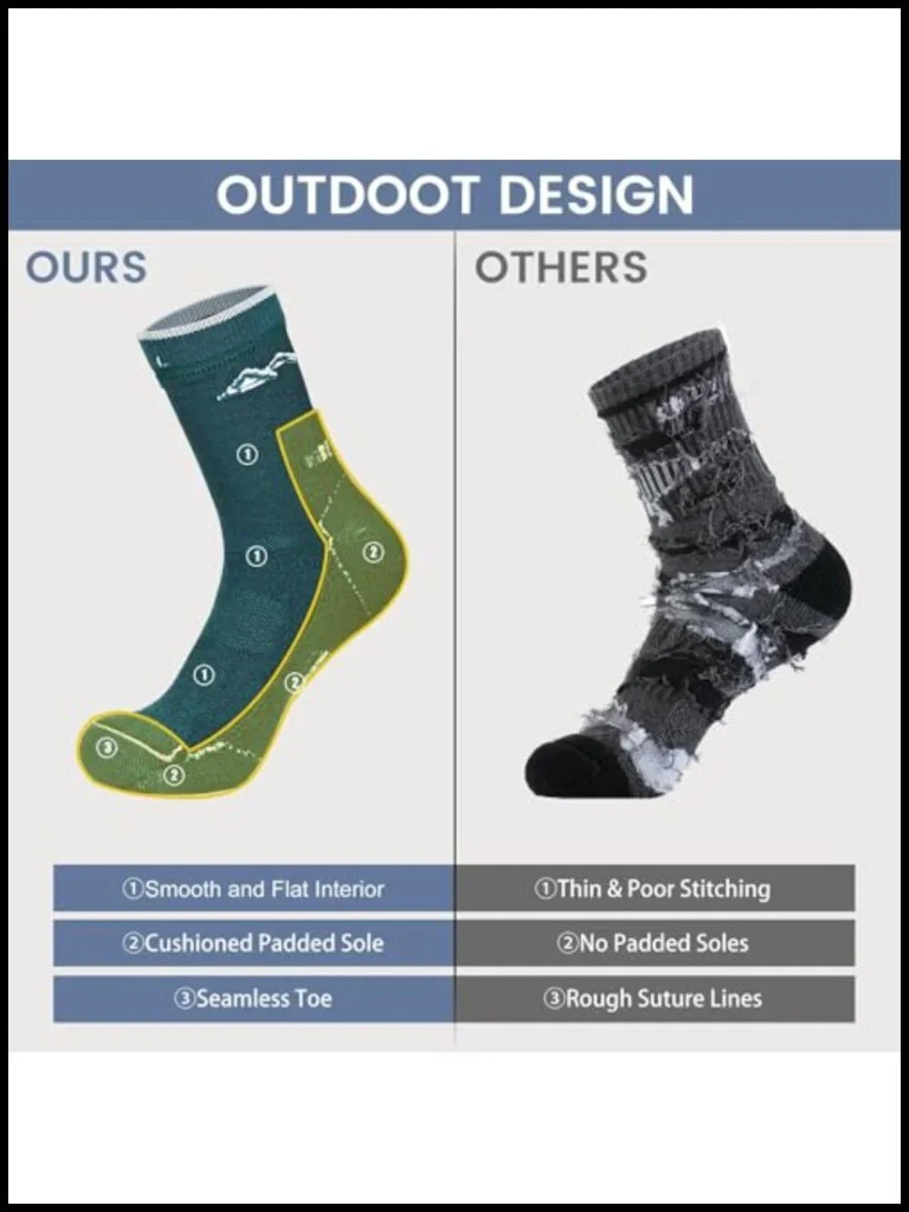 Men's Merino Wool Hiking Socks 3 Pack Moisture Wicking Cushioned Crew